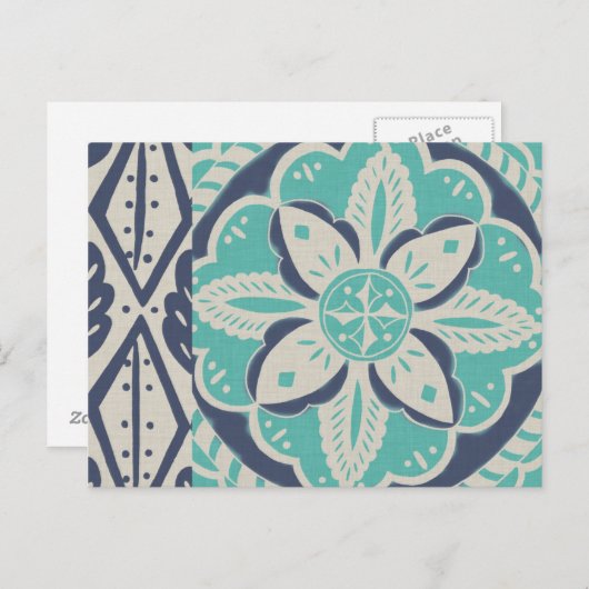 Blue Batik Tile IV Postkarte (Vorne/Hinten)