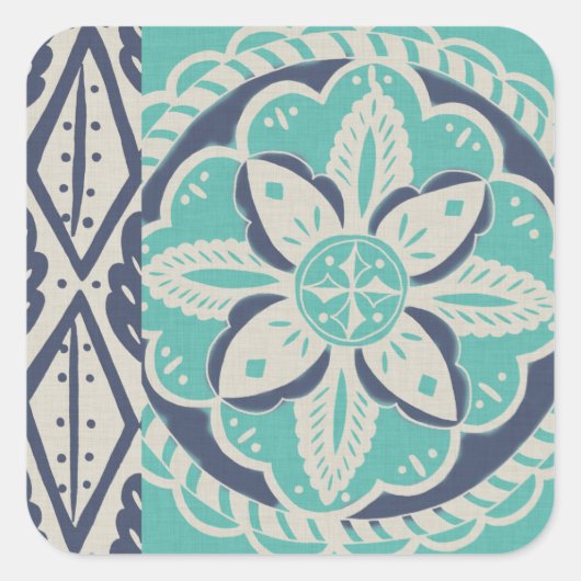 Blue Batik Tile IV Quadratischer Aufkleber (Vorderseite)