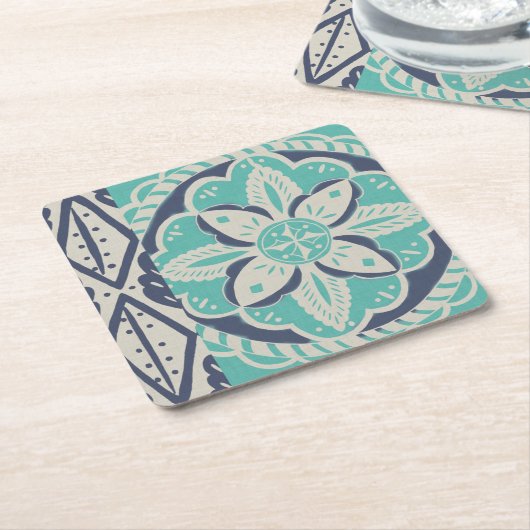 Blue Batik Tile IV Rechteckiger Pappuntersetzer (angewinkelt)