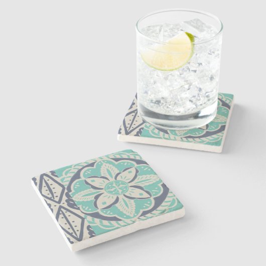 Blue Batik Tile IV Steinuntersetzer (Seitenansicht)