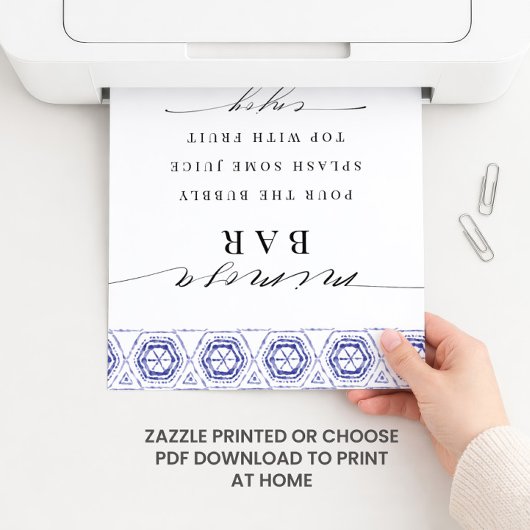 Blue Batik Tile Mimosa Bar Sign Poster