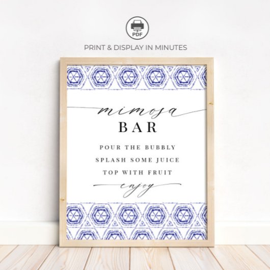 Blue Batik Tile Mimosa Bar Sign Poster