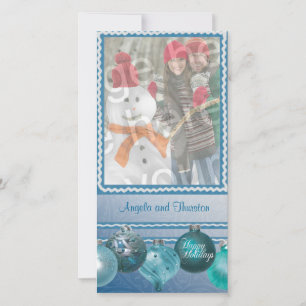 Blue Baubles Foto Holiday Card Feiertagskarte