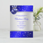 Blue Baubles & Pearls Weihnachten Einladung (Stehend Vorderseite)