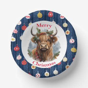 Blue Baulables Christmas Highlander Cow Pappteller