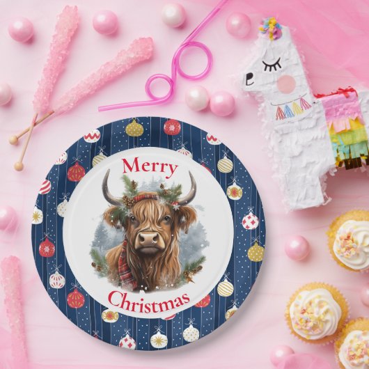 Blue Baulables Christmas Highlander Cow Pappteller (Party)