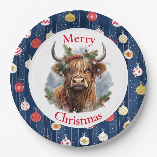 Blue Baulables Christmas Highlander Cow Pappteller (Vorderseite)