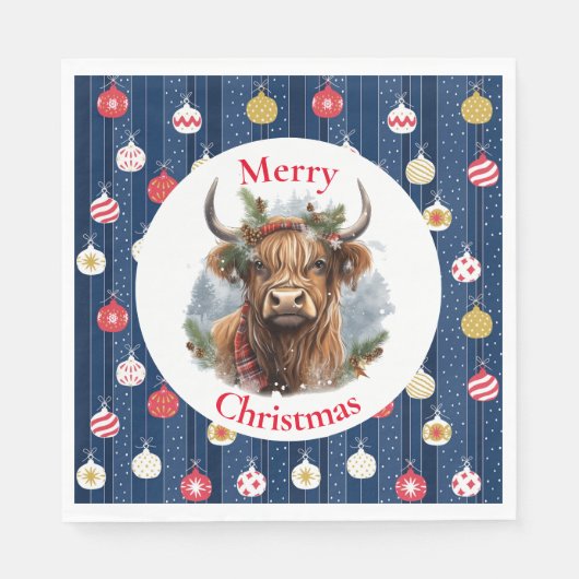 Blue Baulables Christmas Highlander Cow Serviette (Vorderseite)