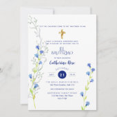 Blue Bautizo Bautismo Floral Laves Katholisches Kr Einladung (Vorderseite)