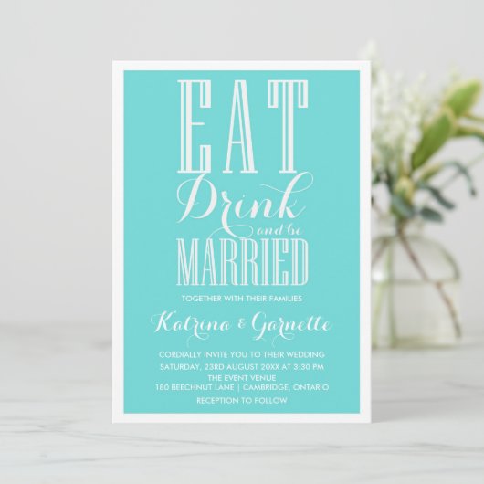 Blue Be Verheiratet Hochzeit Einladung (Stehend Vorderseite)