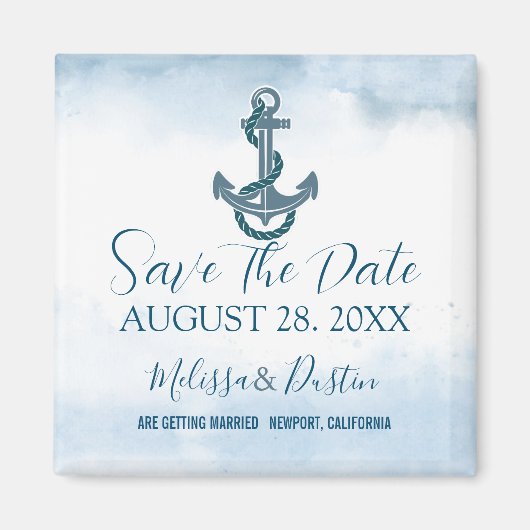 Blue Beach Anchor Nautical Wedding rettet das Datu Magnet (Vorne)