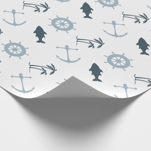 Blue Beach Anchors Palm Trees Geschenkpapier (Ecke)