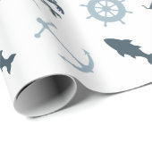 Blue Beach Anchors Palm Trees Geschenkpapier (Rolleneckpunkt)