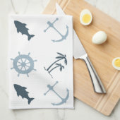 Blue Beach Anchors Palm Trees Geschirrtuch (Viertel Falte)