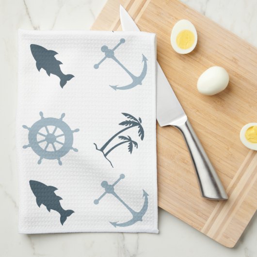 Blue Beach Anchors Palm Trees Geschirrtuch (Viertel Falte)