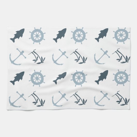 Blue Beach Anchors Palm Trees Geschirrtuch (Horizontal)