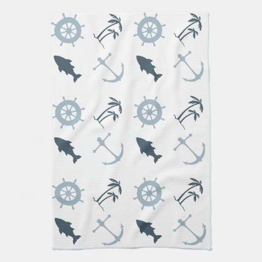 Blue Beach Anchors Palm Trees Geschirrtuch (Vertikal)