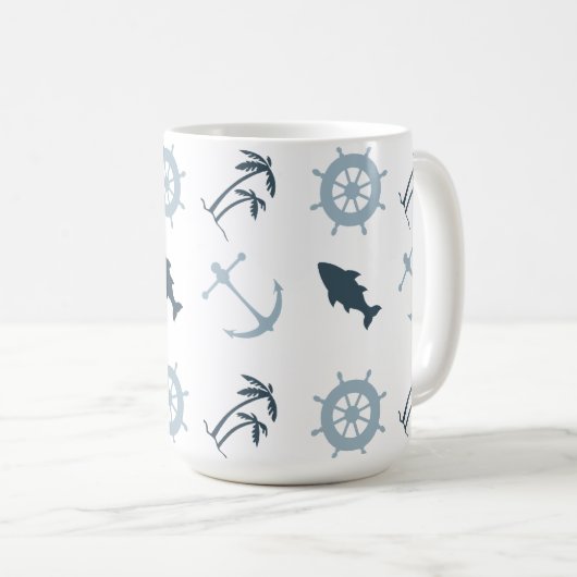 Blue Beach Anchors Palm Trees Kaffeetasse (VorderseiteRechts)