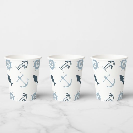 Blue Beach Anchors Palm Trees Pappbecher (Multi)