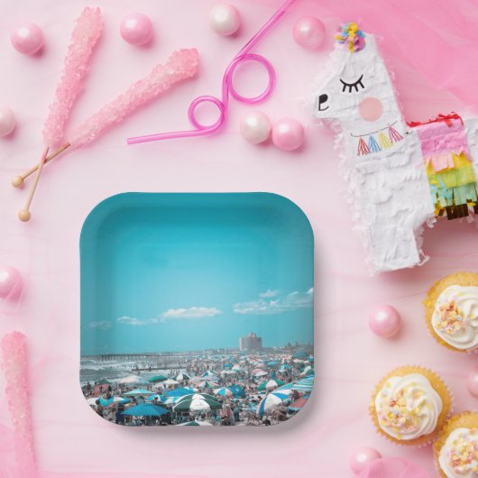 Blue Beach Art Pappteller (Party)