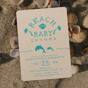 Blue Beach Baby Ocean Scene Baby Dusche Einladung