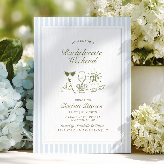 Blue Beach Bachelorette Weekend Itinerary Einladung