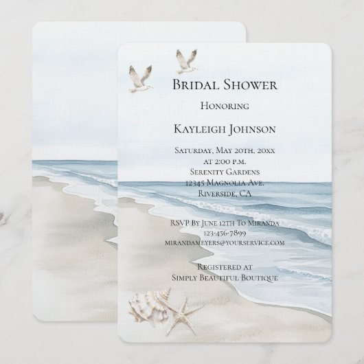 Blue Beach Brautparty Einladung (Vorne/Hinten)