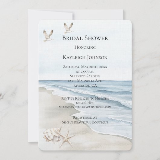 Blue Beach Brautparty Einladung (Vorderseite)