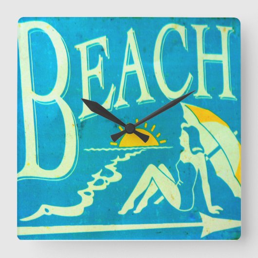 blue beach clock quadratische wanduhr (Vorderseite)
