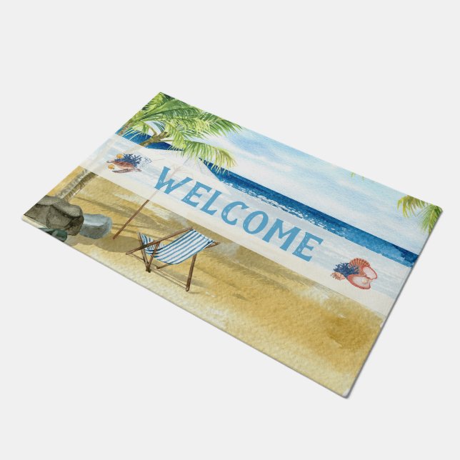 Blue Beach Coast Ocean Willkommen Fußmatte (Schrägansicht)