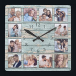 Blue Beach Driftwood Planks Rustikal Nautic Quadratische Wanduhr<br><div class="desc">Kreieren Sie einfach Ihre eigene personalisierte, blaue, rustikale Trittholzplanken im Stil eines Seehauses mit Wanduhr mit Ihren individuellen Fotos. Die Vorlage verwendet einen Foto-Filter, um einen besser koordinierten Look zu erstellen. Um die besten Ergebnisse zu erzielen, schneiden Sie die Bilder vor dem Hochladen auf Quadrat - mit dem Fokuspunkt in...</div>