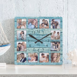 Blue Beach Driftwood Planks Rustikal Nautic Quadratische Wanduhr<br><div class="desc">Kreieren Sie einfach Ihre eigene personalisierte, blaue, rustikale Trittholzplanken im Stil eines Seehauses mit Wanduhr mit Ihren individuellen Fotos. Die Vorlage verwendet einen Foto-Filter, um einen besser koordinierten Look zu erstellen. Um die besten Ergebnisse zu erzielen, schneiden Sie die Bilder vor dem Hochladen auf Quadrat - mit dem Fokuspunkt in...</div>