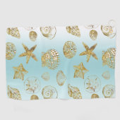 Blue Beach Gold Muscheln Golfhandtuch (Horizontal)