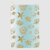Blue Beach Gold Muscheln Golfhandtuch (Vorderseite)