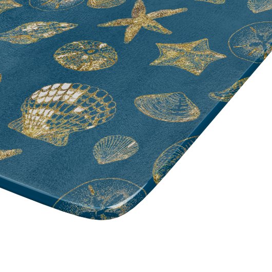 Blue Beach Gold Muscheln Schneidebrett (Ecke)