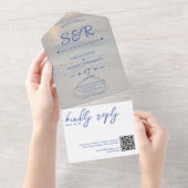 Blue Beach Heart QR Code Hochzeit All In One Einladung (Abreißen)