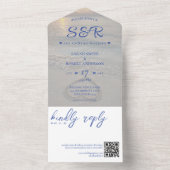 Blue Beach Heart QR Code Hochzeit All In One Einladung (Innen Boden)