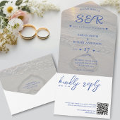 Blue Beach Heart QR Code Hochzeit All In One Einladung