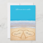 Blue Beach Hochzeit 2 Herz im Sand Dankeskarte (Rückseite)