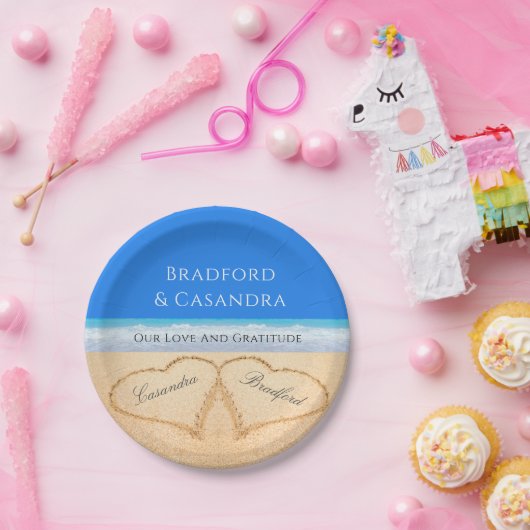 Blue Beach Hochzeit 2 Herz im Sand Pappteller (Party)