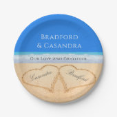 Blue Beach Hochzeit 2 Herz im Sand Pappteller (Vorderseite)