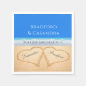 Blue Beach Hochzeit 2 Herz im Sand Serviette (Vorderseite)
