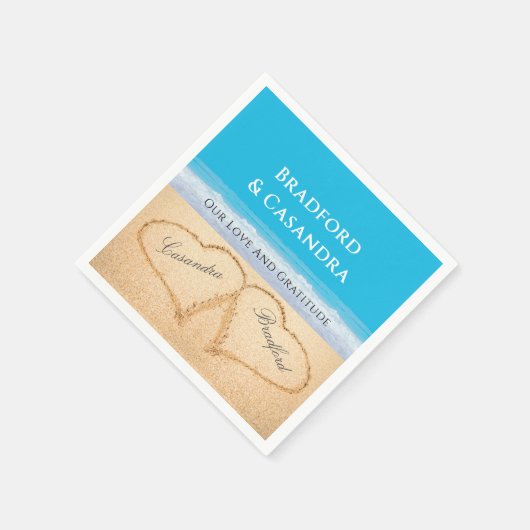 Blue Beach Hochzeit 2 Herz im Sandpapier P Serviette (Ecke)