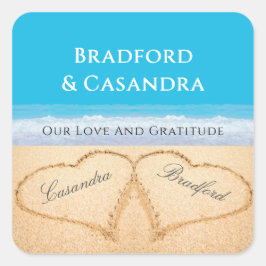 Blue Beach Hochzeit 2 Herzen in den Sand Stickers