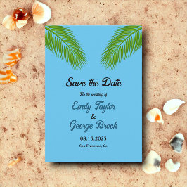 Blue Beach Hochzeit von Navy Tropical Palm Blätter Save The Date