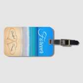 Blue Beach Hochzeitsherzen in Sand Forever Beach b Gepäckanhänger (Vorderseite (Horizontal))