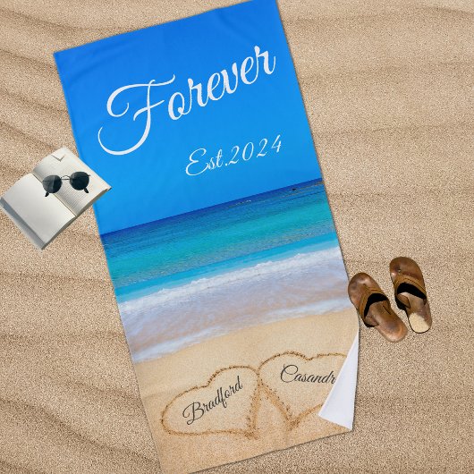 Blue Beach Hochzeitsherzen in Sand Forever Beach b Strandtuch