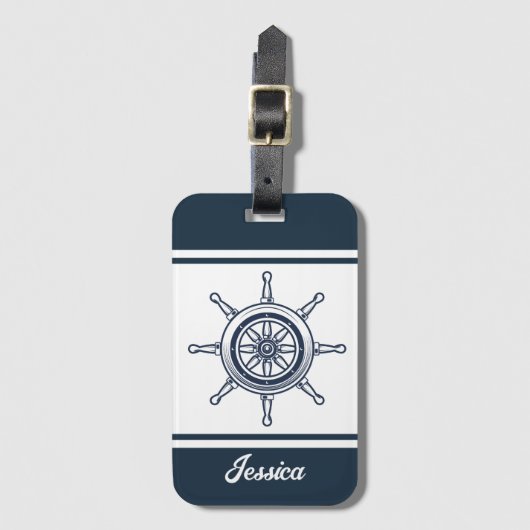 Blue Beach House Boat Individuelle Name Nautical Gepäckanhänger (Vorderseite Vertikal)