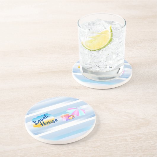 Blue Beach House Sandstone Untersetzer (Seite)