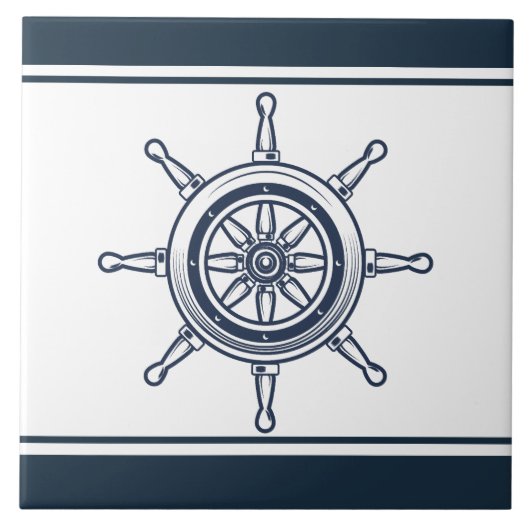 Blue Beach House Schiff Helm Nautical Fliese (Vorderseite)